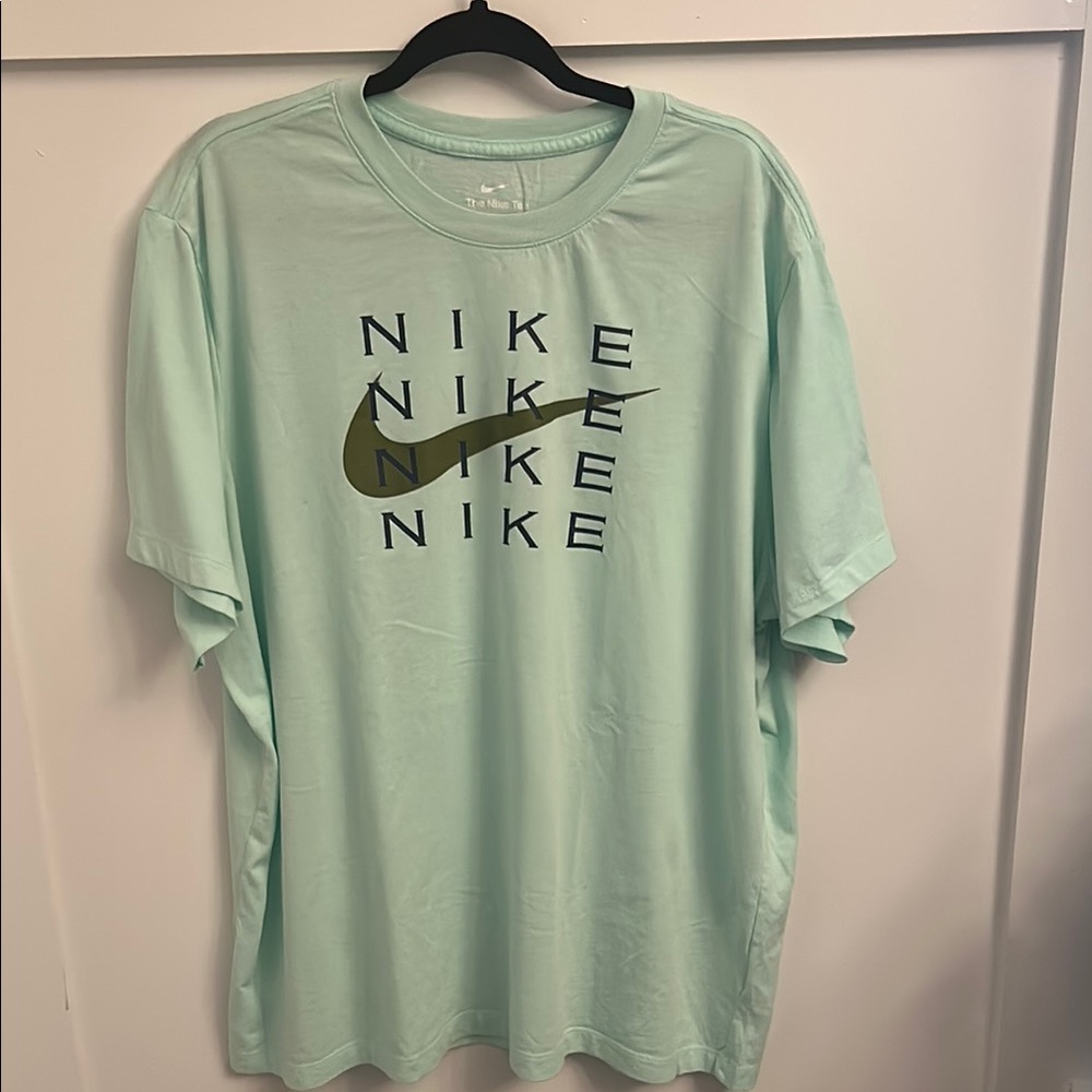 Nike Mint Green Short Sleeve T-Shirt with Olive Swoosh